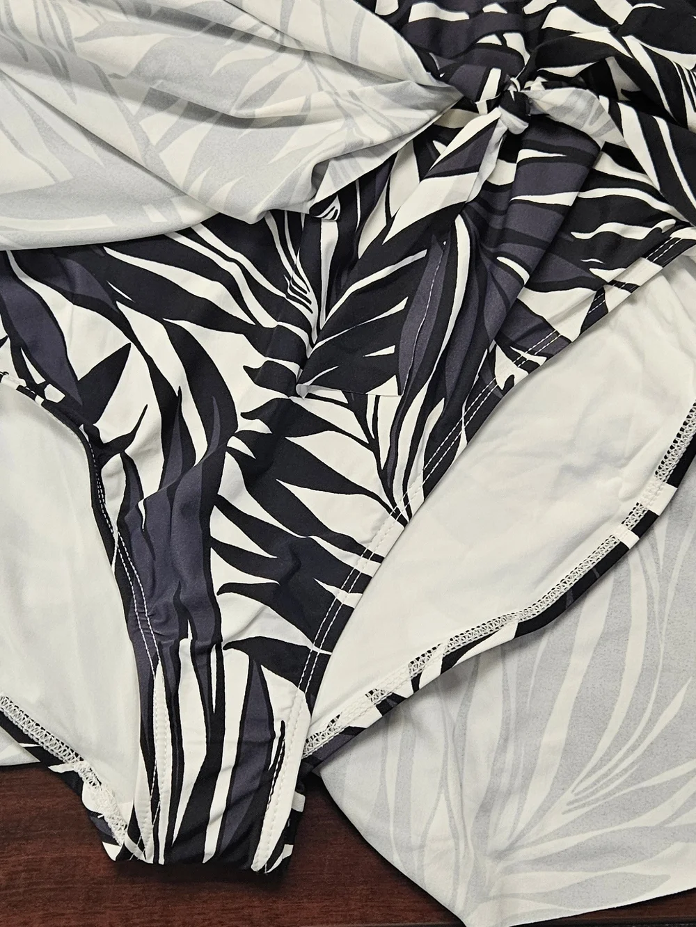Anne Cole Black & White Tropical-Leaf One-Piece Swimdress
